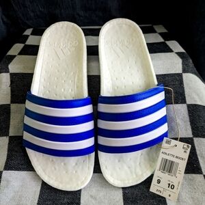 Adidas Men 9 Blue and White Adilette Boost Slip on GZ5313 Madd 1223